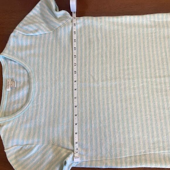 J.crew wool blend striped shirt sleeve sweater mint cream medium - Picture 6 of 9
